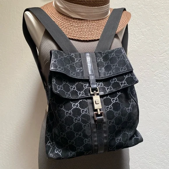 Gucci jackie backpack suede leather flap black Gucci Black Suede Jackie Bag – Treasures of NYC main image 2
